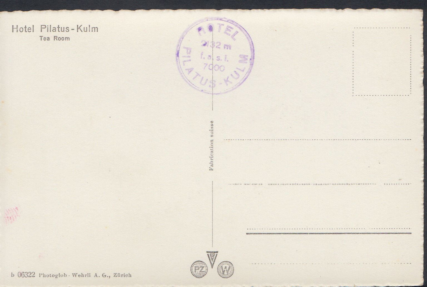 Switzerland Postcard - Hotel Pilatus, Kulm - The Tea Room     RT957