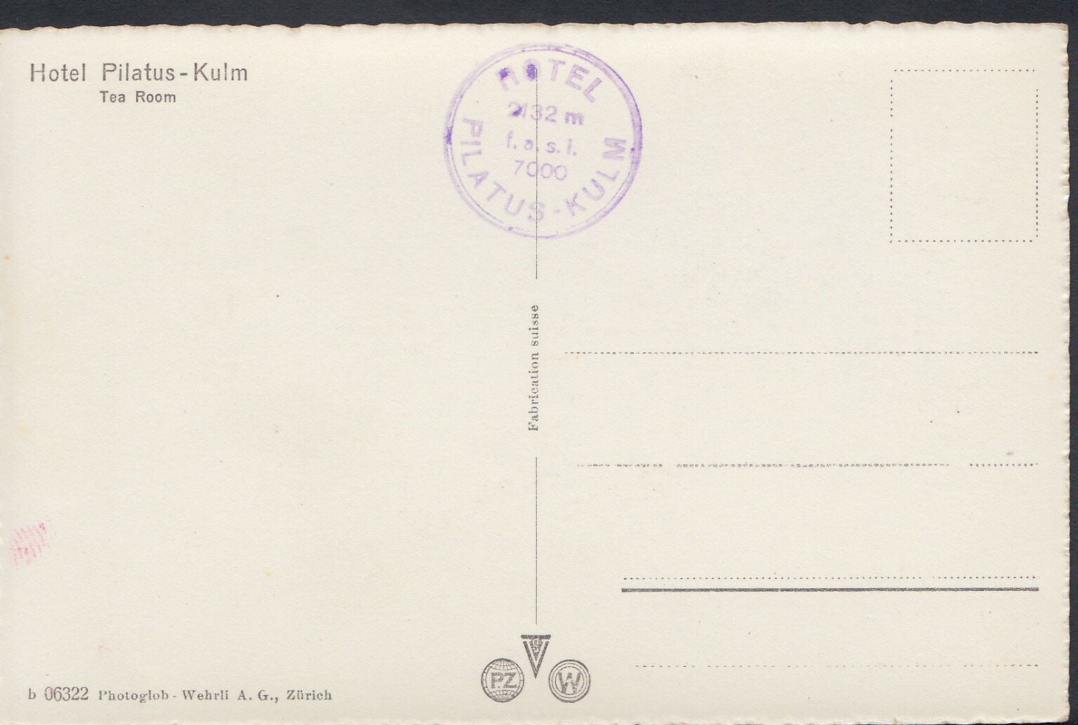 Switzerland Postcard - Hotel Pilatus, Kulm - The Tea Room     RT957