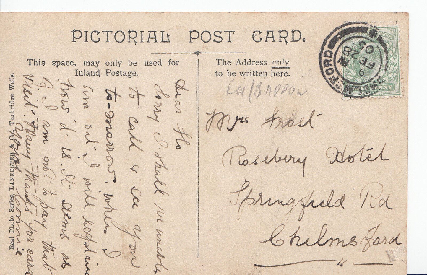 Essex Postcard - To Old Rodney, Baddow, Near Chelmsford   A5961