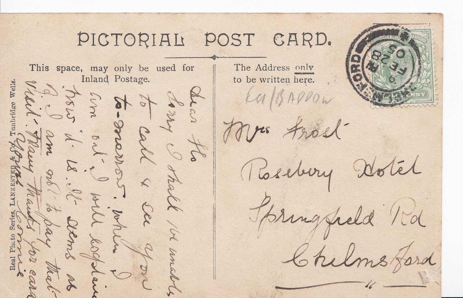 Essex Postcard - To Old Rodney, Baddow, Near Chelmsford   A5961