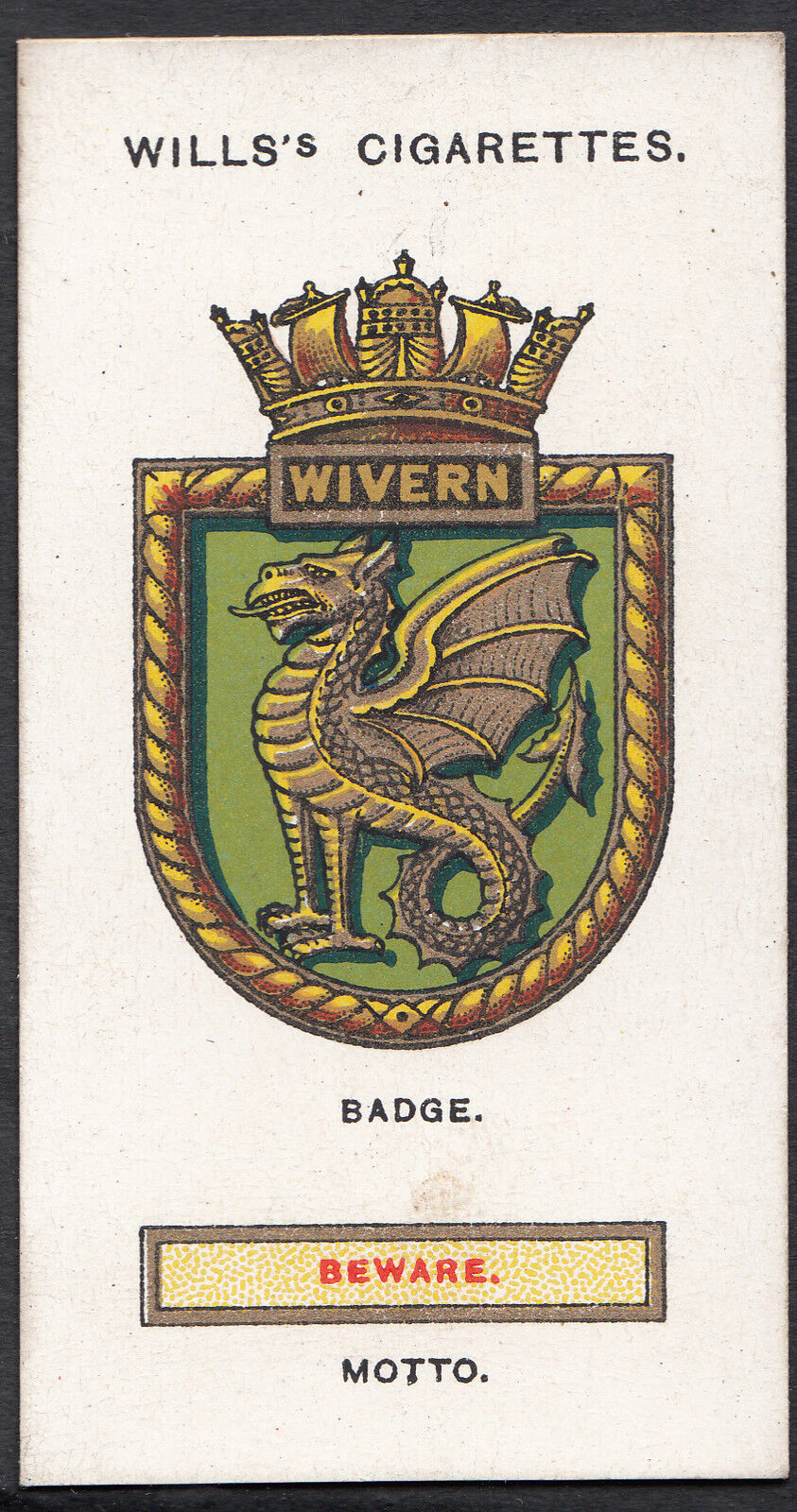 Wills Cigarette Card - Ships Badges Card No 40 - Wivern