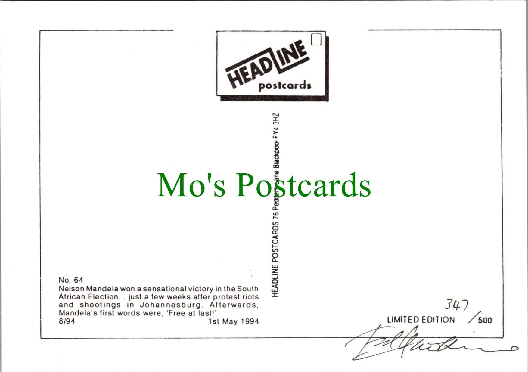 Political Postcard - Nelson Mandela Wins Election