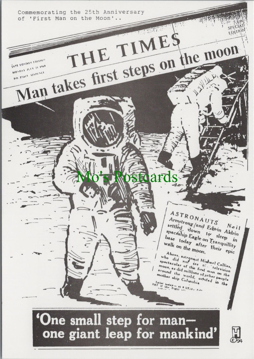 Headline Postcard - First Men on The Moon