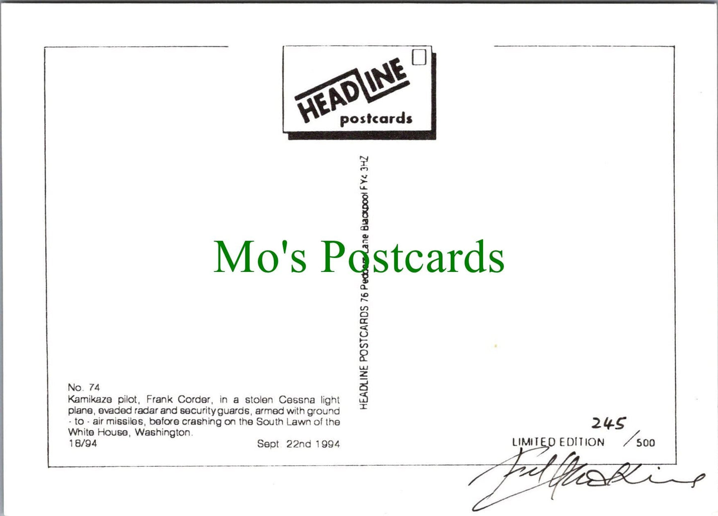 Headline Postcard -White House Kamikaze
