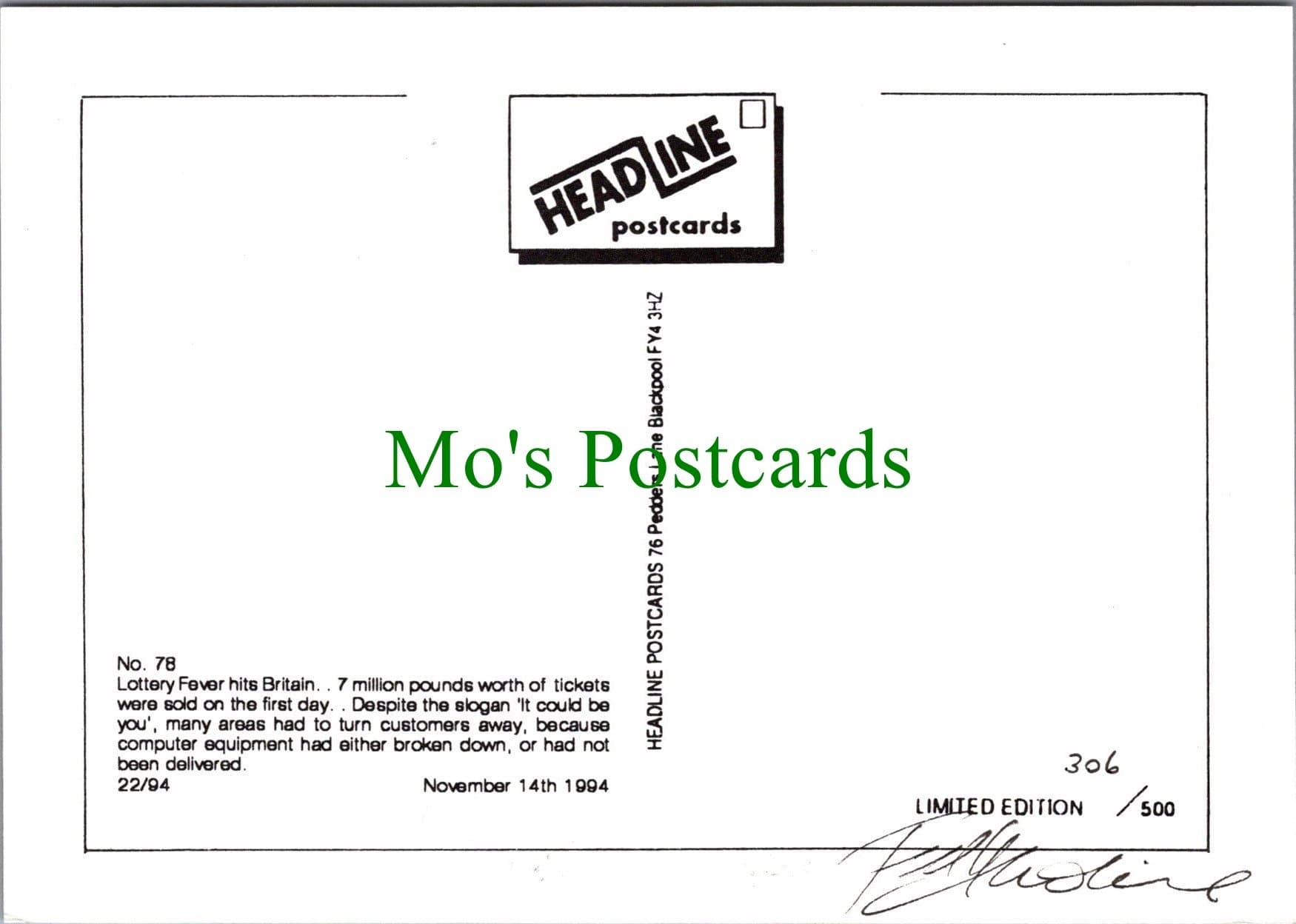 Headline Postcard - The National Lottery