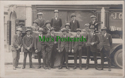 Unknown Location Postcard - Group of Men Outside J.Gibbons & Sons Premises Ref.SW9900