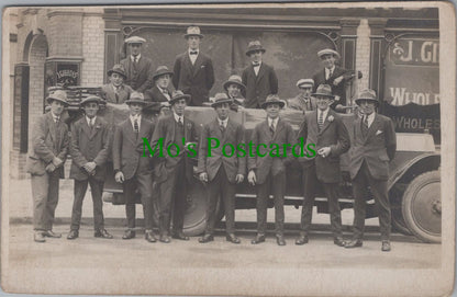 Unknown Location Postcard - Group of Men Outside J.Gibbons & Sons Premises Ref.SW9902