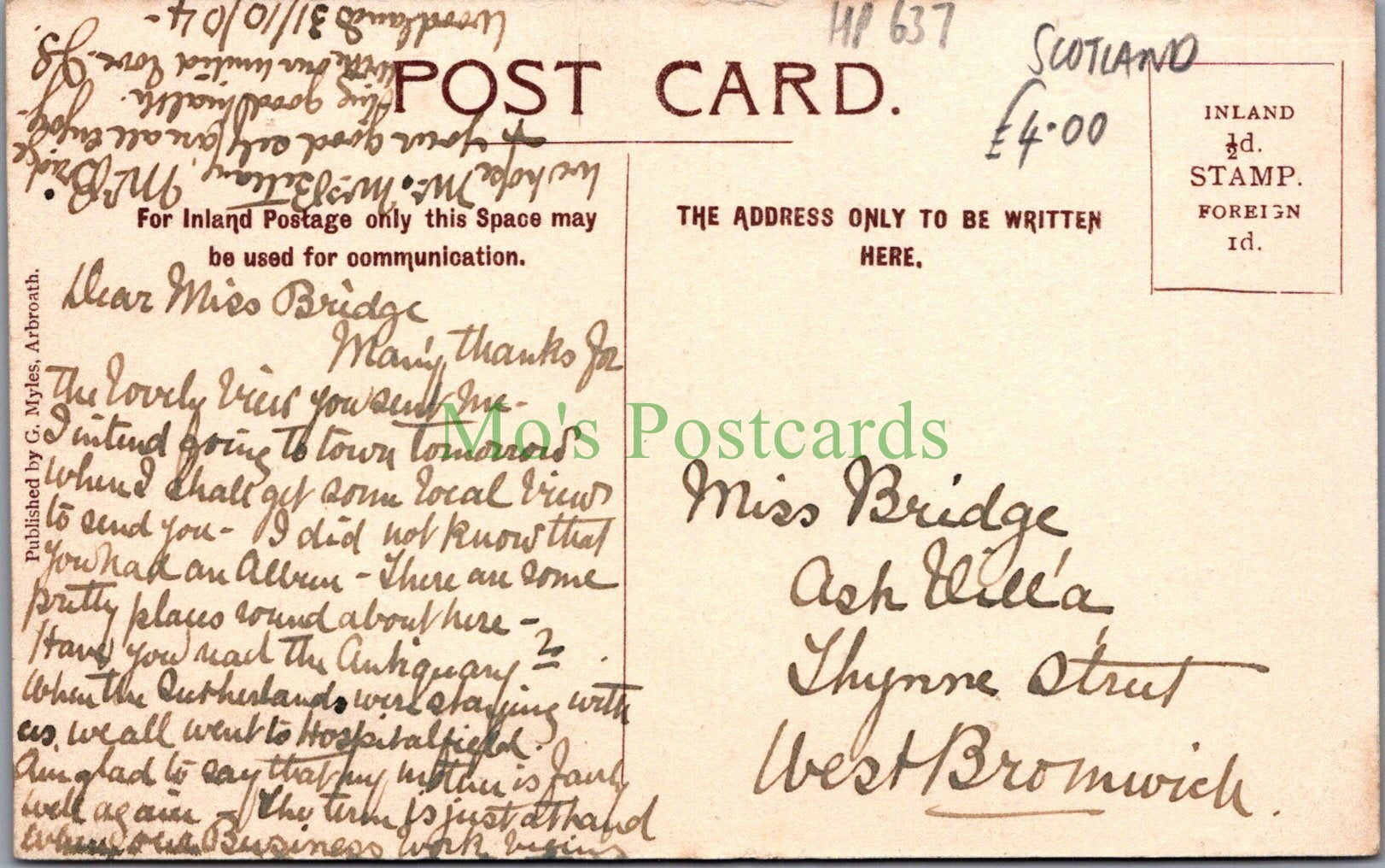 Scotland Postcard - Hospitalfield House, Arbroath, Angus  HP637