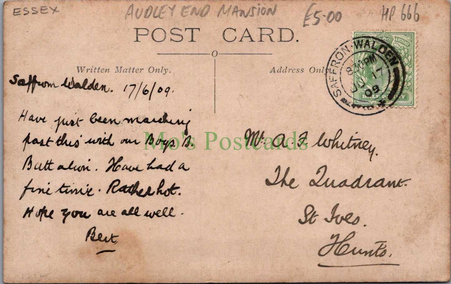 Essex Postcard - Audley End Mansion, Nr Saffron Walden HP666