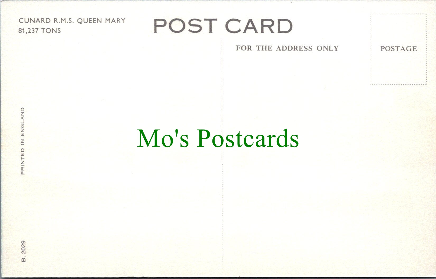 Shipping Postcard, Cunard R.M.S.Queen Mary