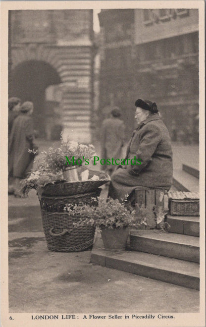 London Postcard - A Flower Seller in Piccadilly Circus Ref.SW9874