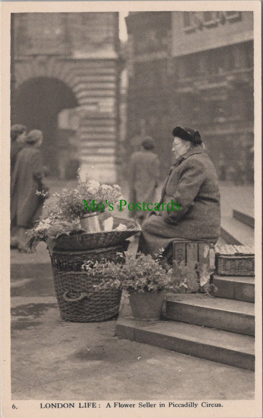 London Postcard - A Flower Seller in Piccadilly Circus Ref.SW9874