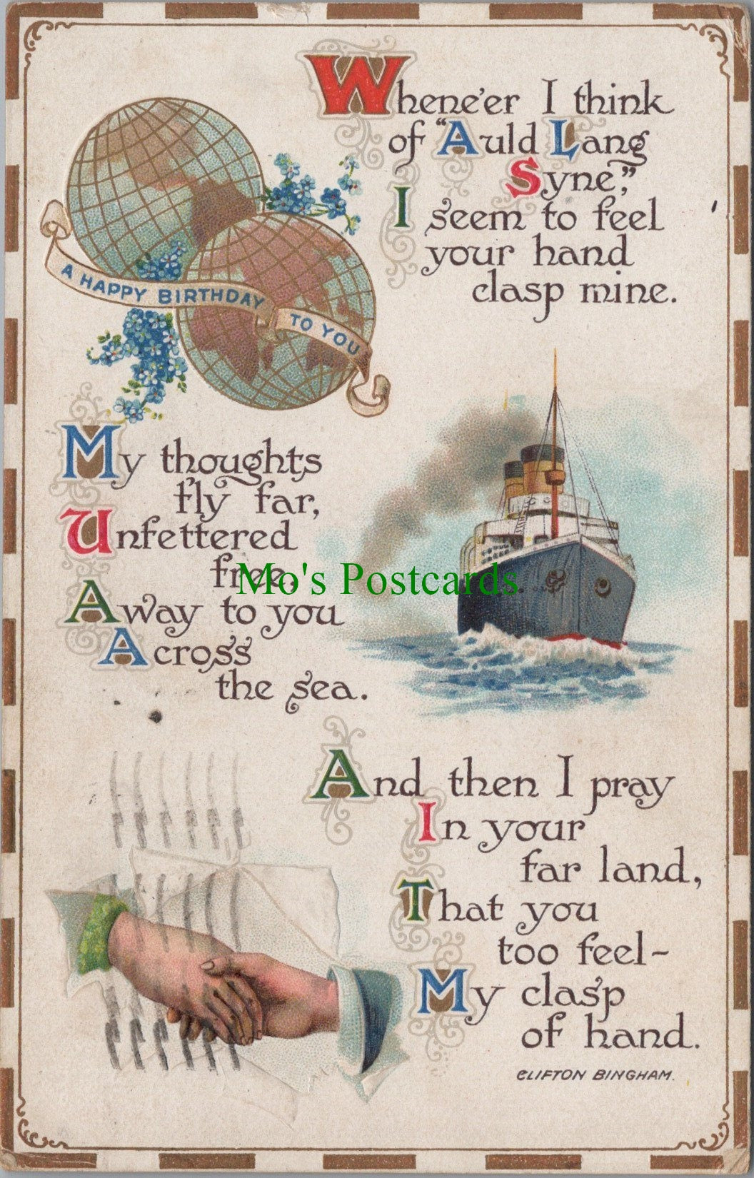 Embossed Greetings Postcard - A Happy Birthday To You Ref.SW9879