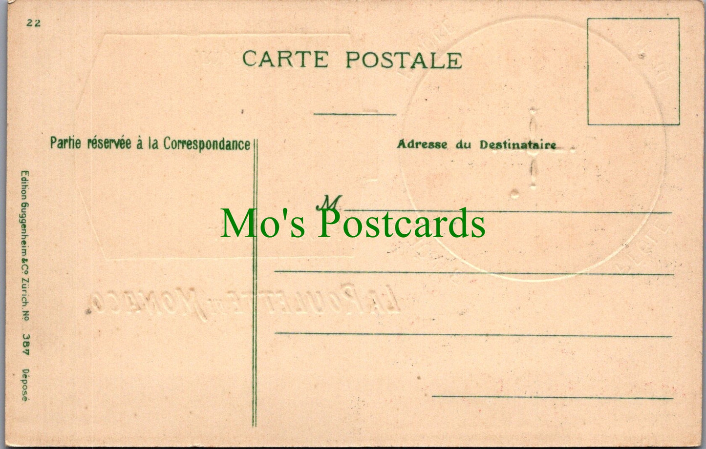 Embossed Casino Postcard - La Roulette De Monaco Ref.SW9881