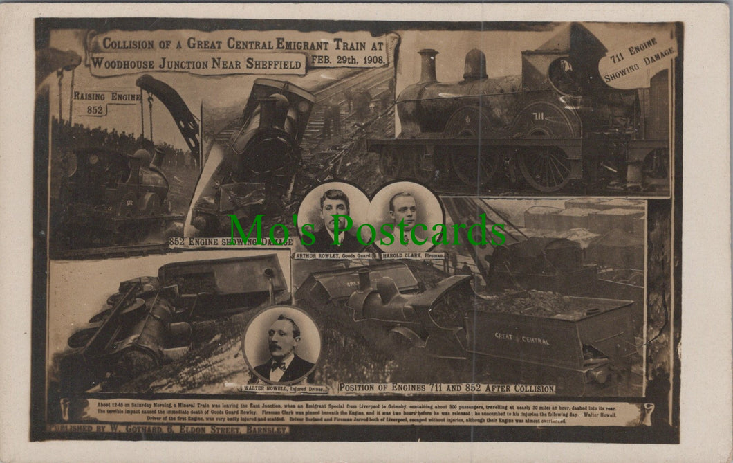 Yorkshire Postcard - Collision of a Great Central Emigrant Train, Woodhouse Junction, Nr Sheffield Ref.HP292