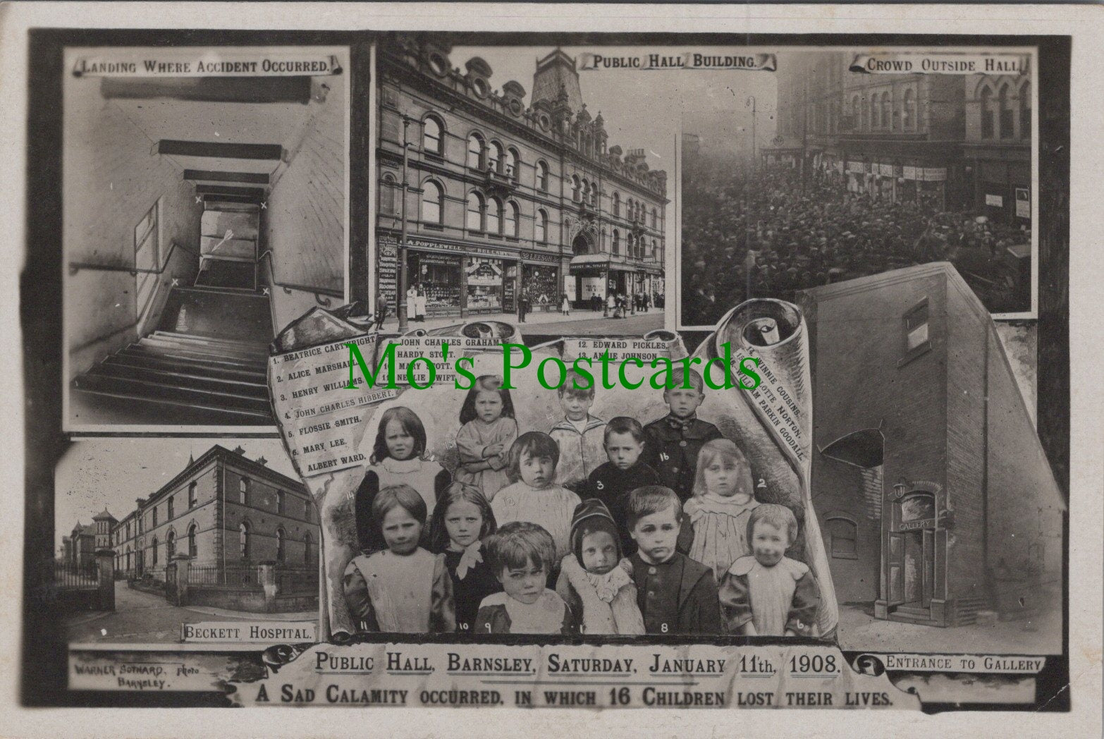 Yorkshire Postcard - Public Hall, Barnsley, 16 Children Lost Their Lives in 1908 Ref.HP299