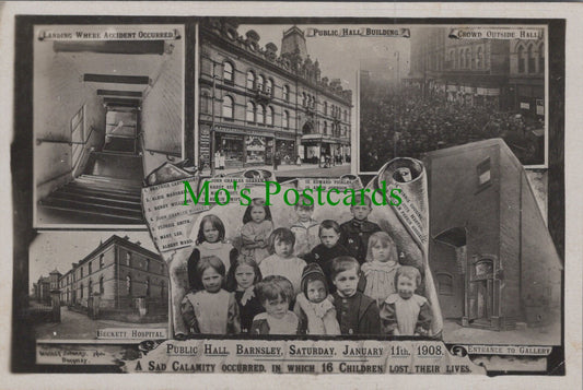 Yorkshire Postcard - Public Hall, Barnsley, 16 Children Lost Their Lives in 1908 Ref.HP299