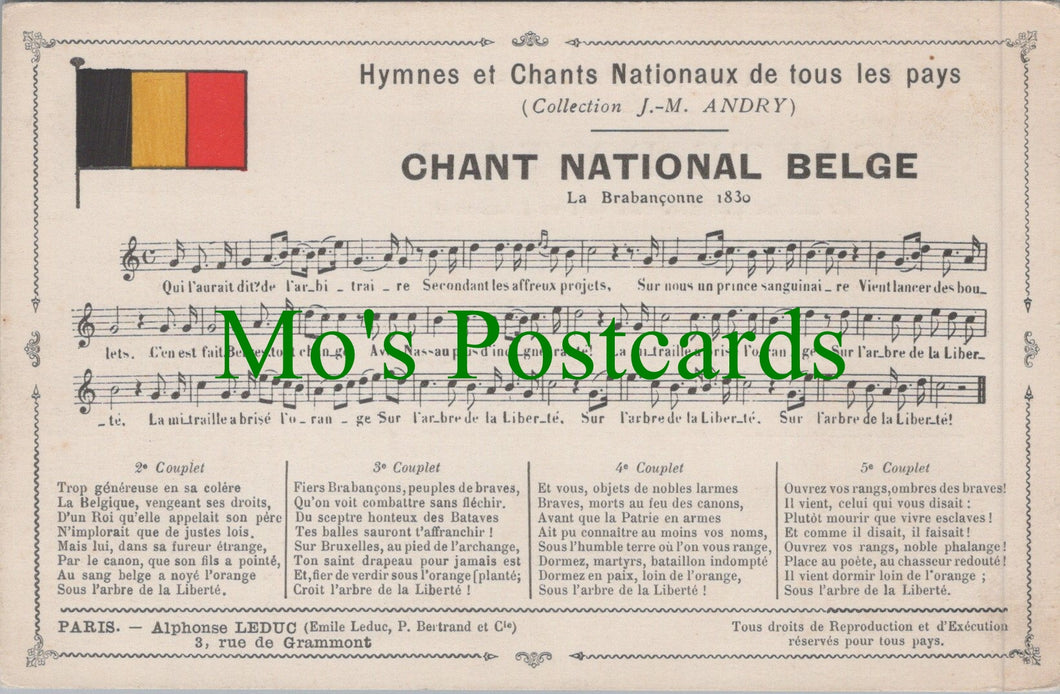 Music Postcard - Musical Notes, Chant National Belge Ref.SW10173