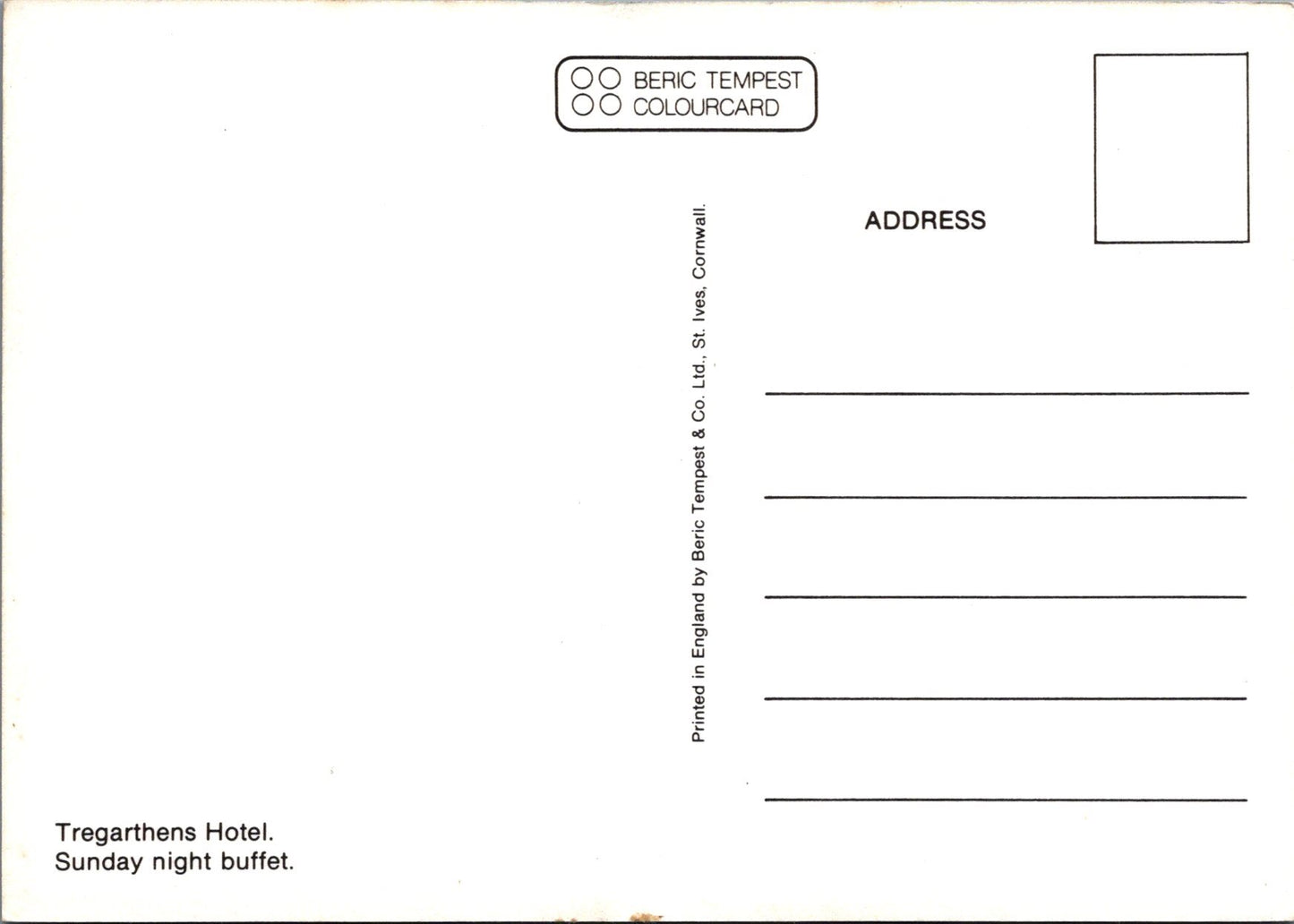 Food Postcard - Tregarthens Hotel, Sunday Night Buffet Ref.SW9986