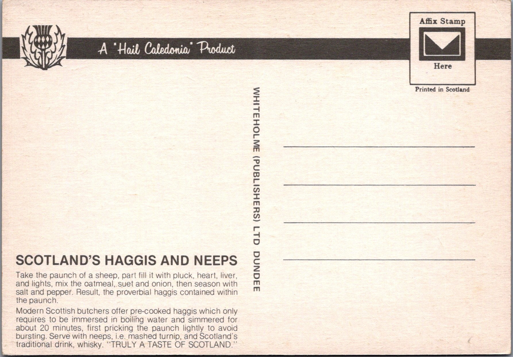 Food Postcard - A Taste of Scotland, Haggis and Neeps Ref.SW9987