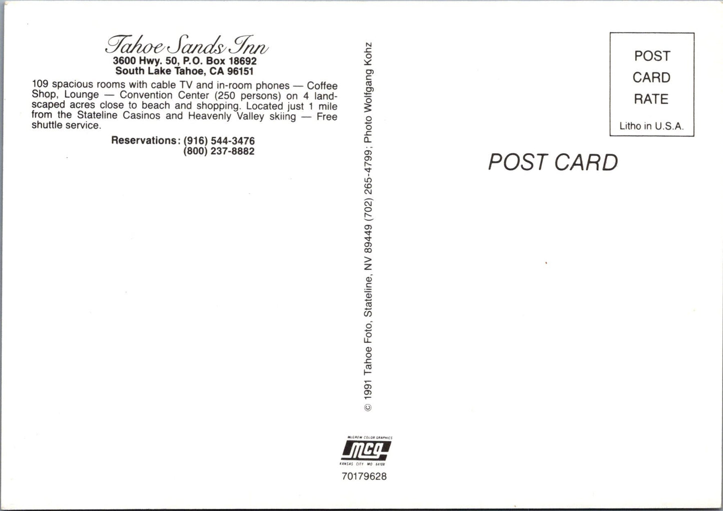 America Postcard - Tahoe Sands Inn, South Lake Tahoe Ref.SW9989