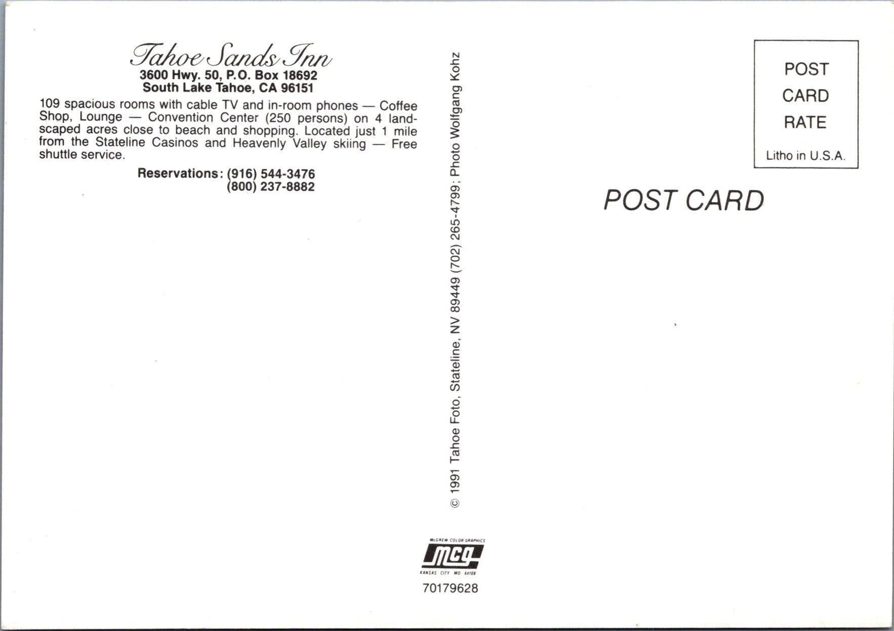 America Postcard - Tahoe Sands Inn, South Lake Tahoe Ref.SW9989