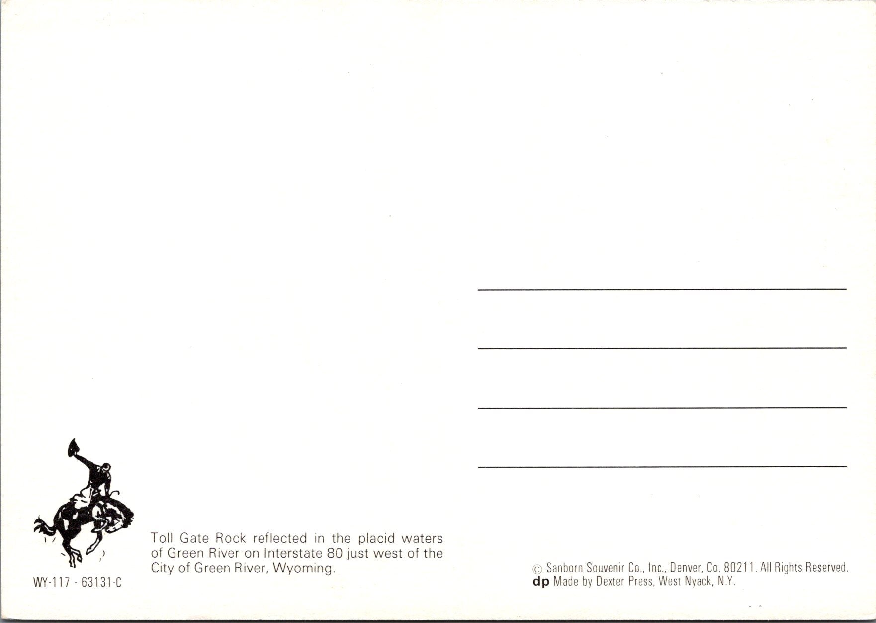 America Postcard - Toll Gate Rock, Green River, Wyoming  Ref.SW9990