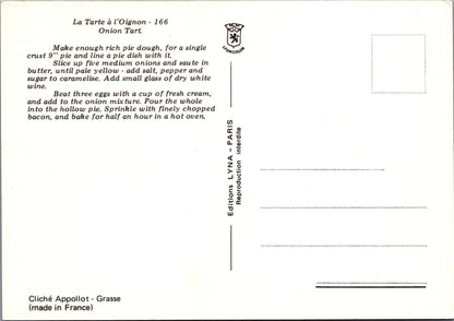 Food Postcard - La Tarte a L'Oignon, Onion Tart Recipe  Ref.SW10012