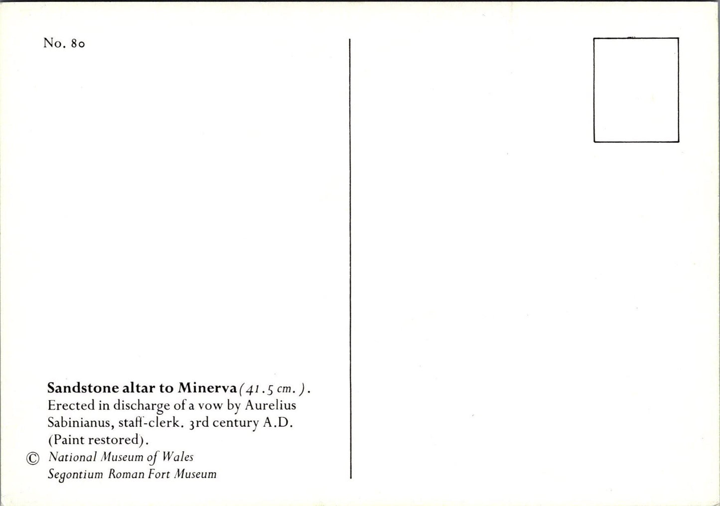 Museum Postcard - Sandstone Altar To Minerva, Segontium Roman Fort Museum Ref.SW10066