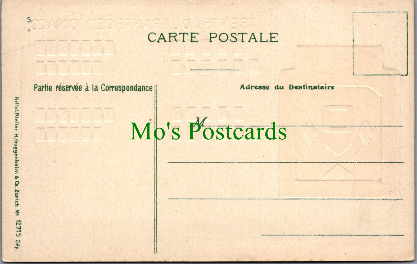 Embossed Casino Postcard - Trente & Quarante De Monaco Ref.SW9882
