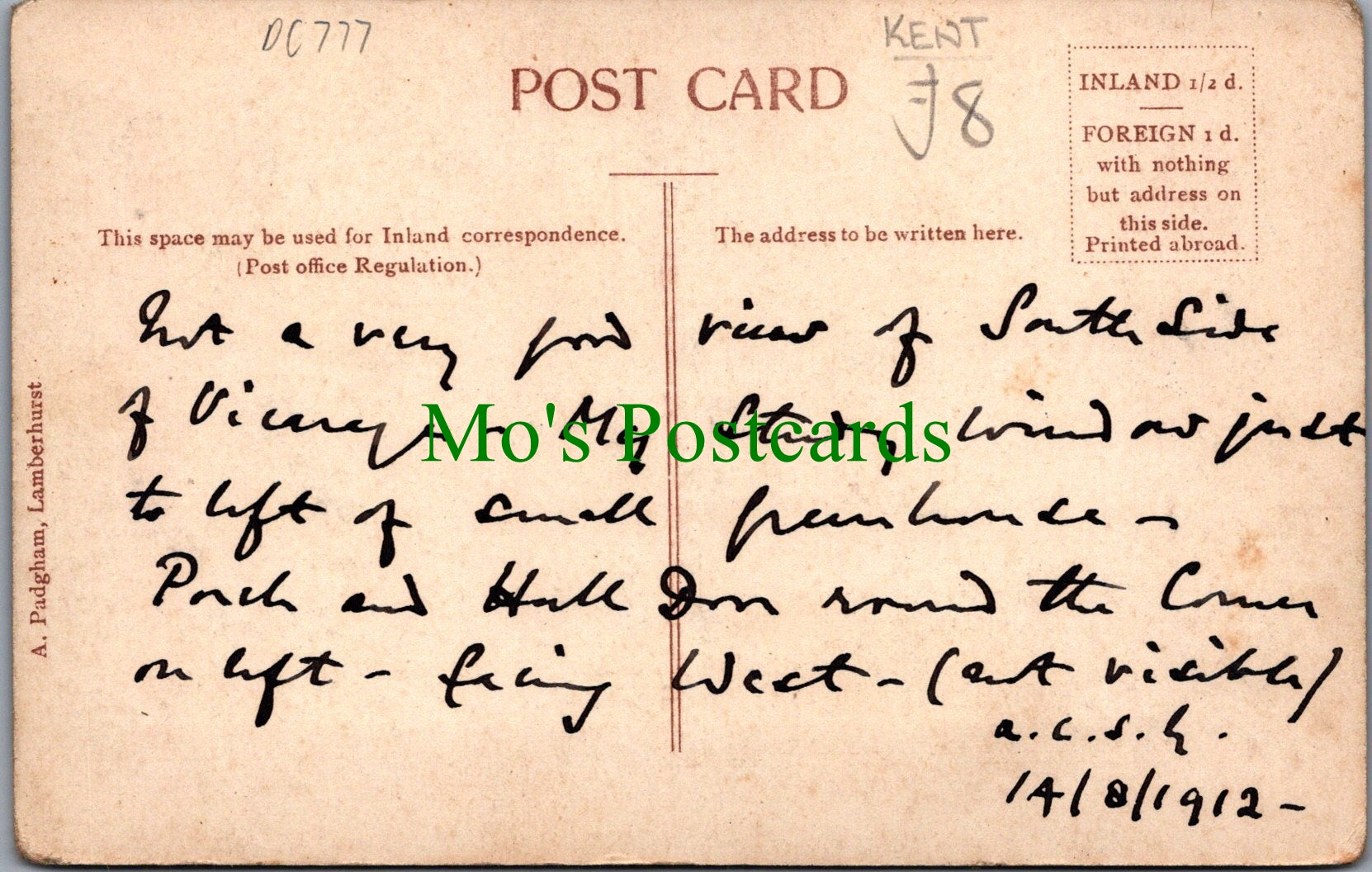 Kent Postcard - Lamberhurst, The Vicarage  DC777