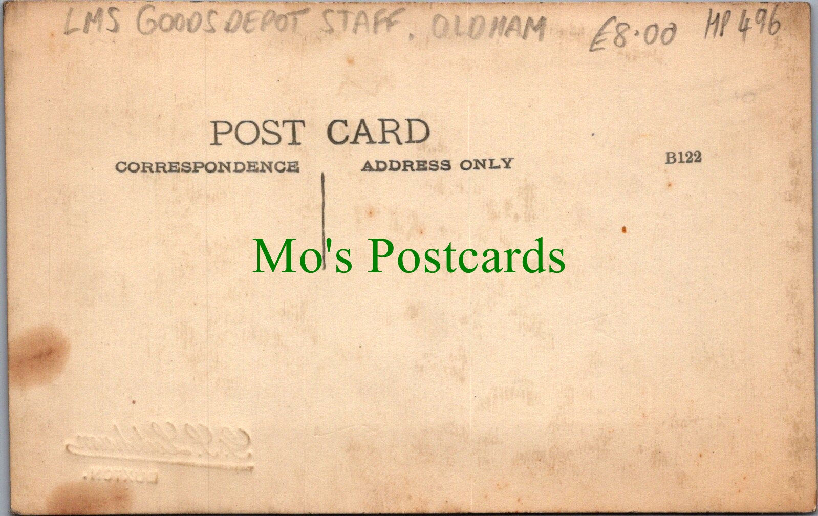 Lancashire Postcard - Oldham, LMS Goods Depot Staff and Workers HP496