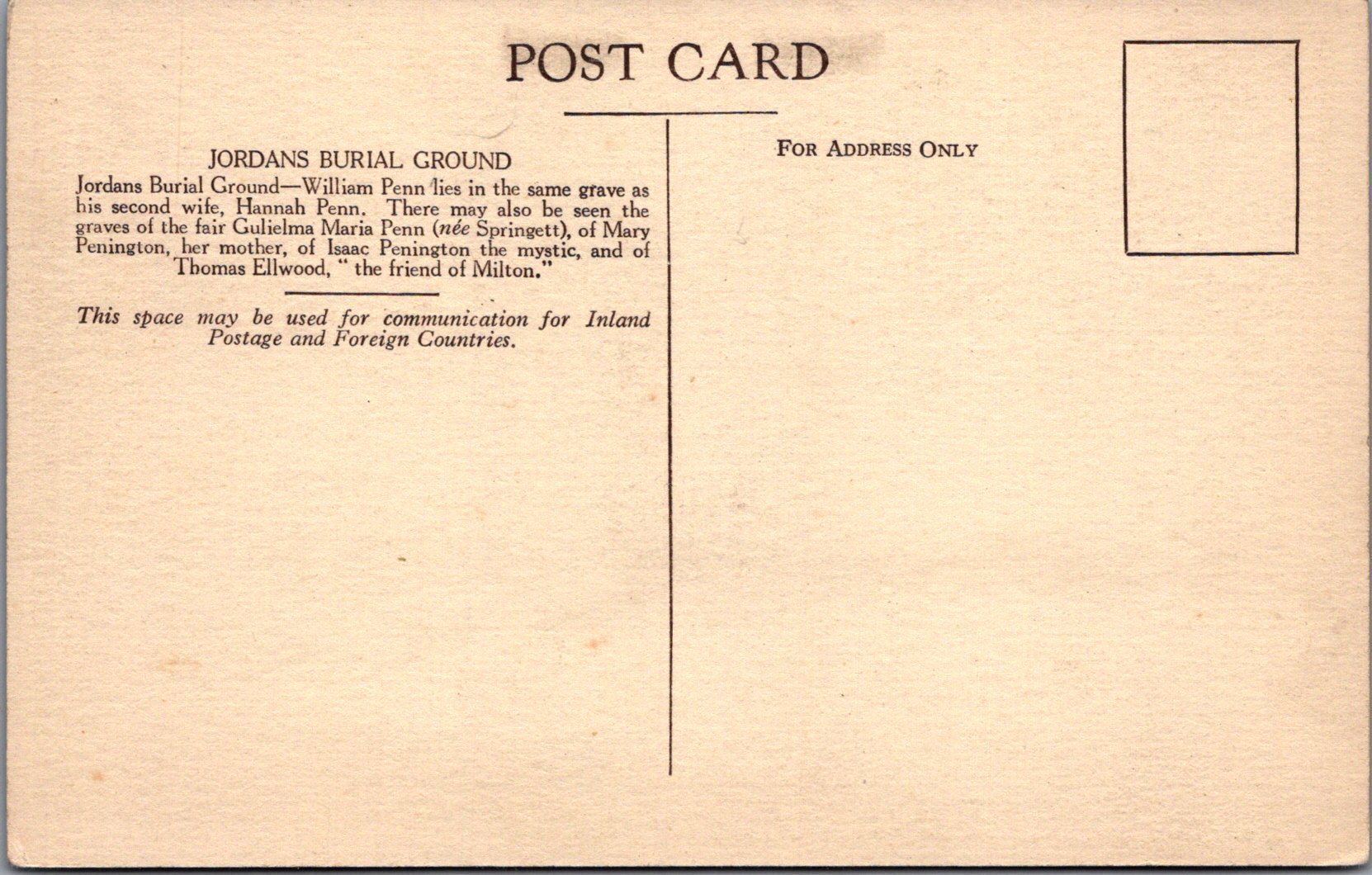 Buckinghamshire Postcard - Jordans Burial Ground, William Penn Grave SW10787