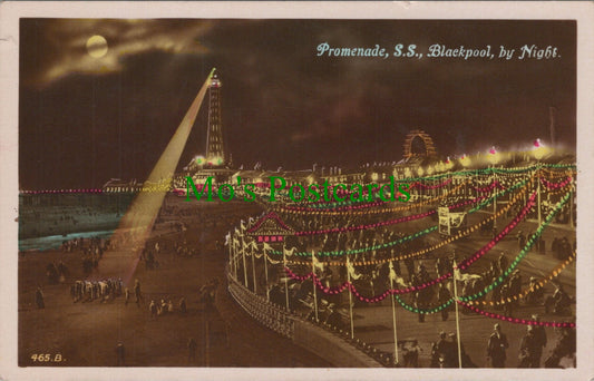 Lancashire Postcard - Blackpool By Night, Promenade, South Shore SW10598