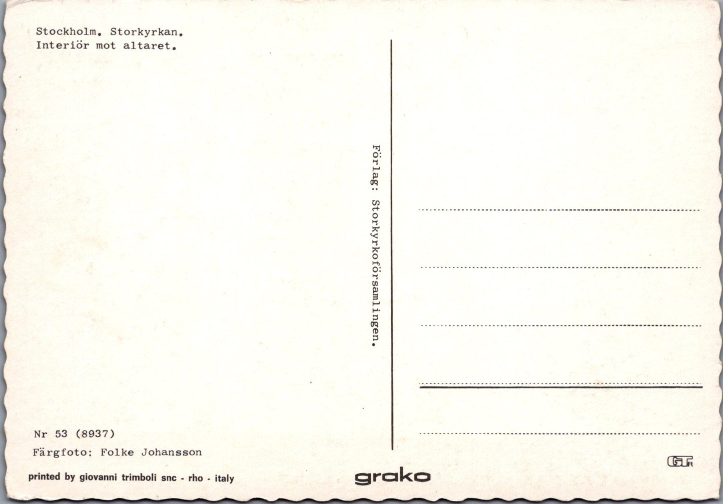 Sweden Postcard - Stockholm, Storkyrkan SW10260