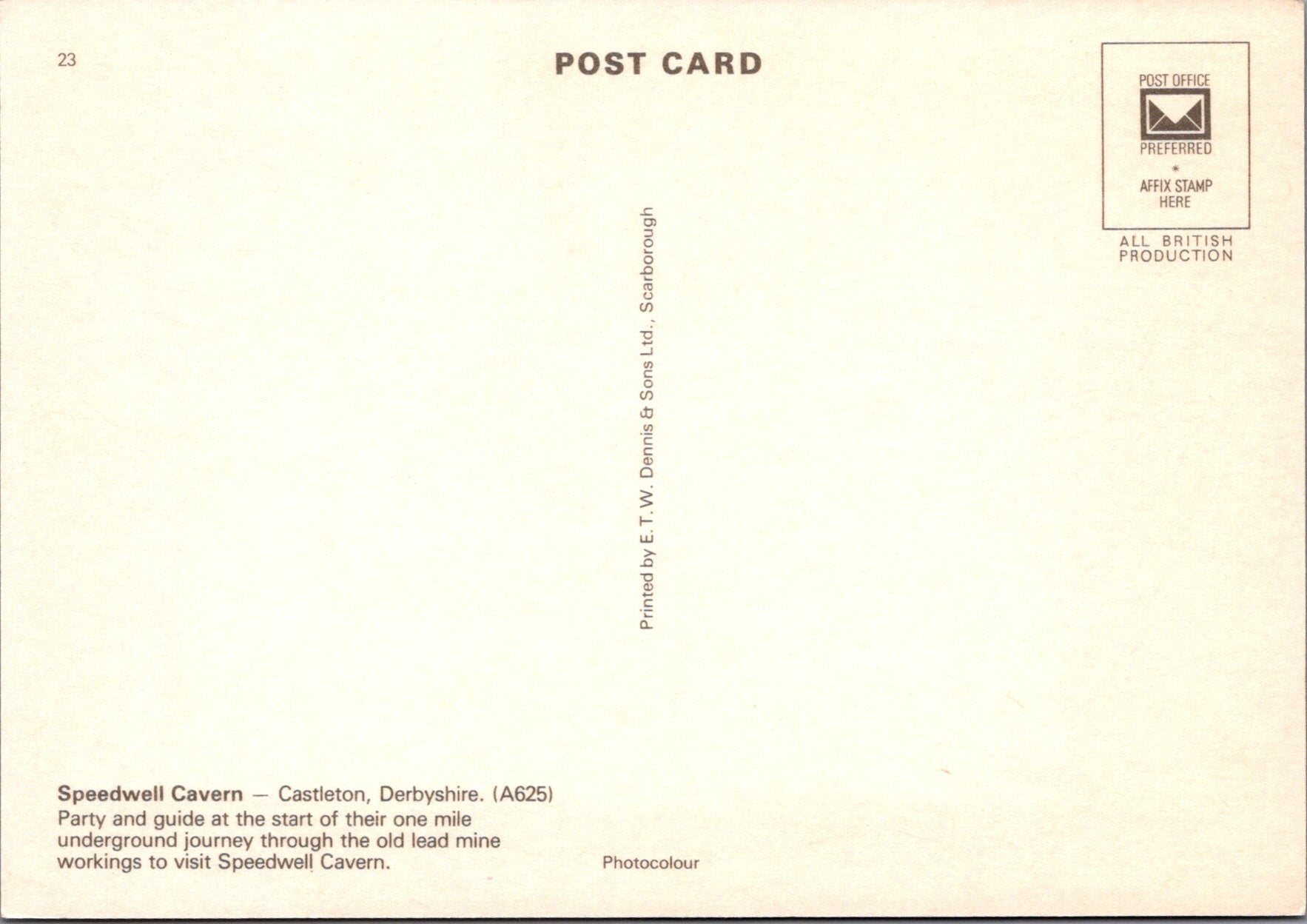 Derbyshire Postcard - Castleton, Speedwell Cavern SW10268