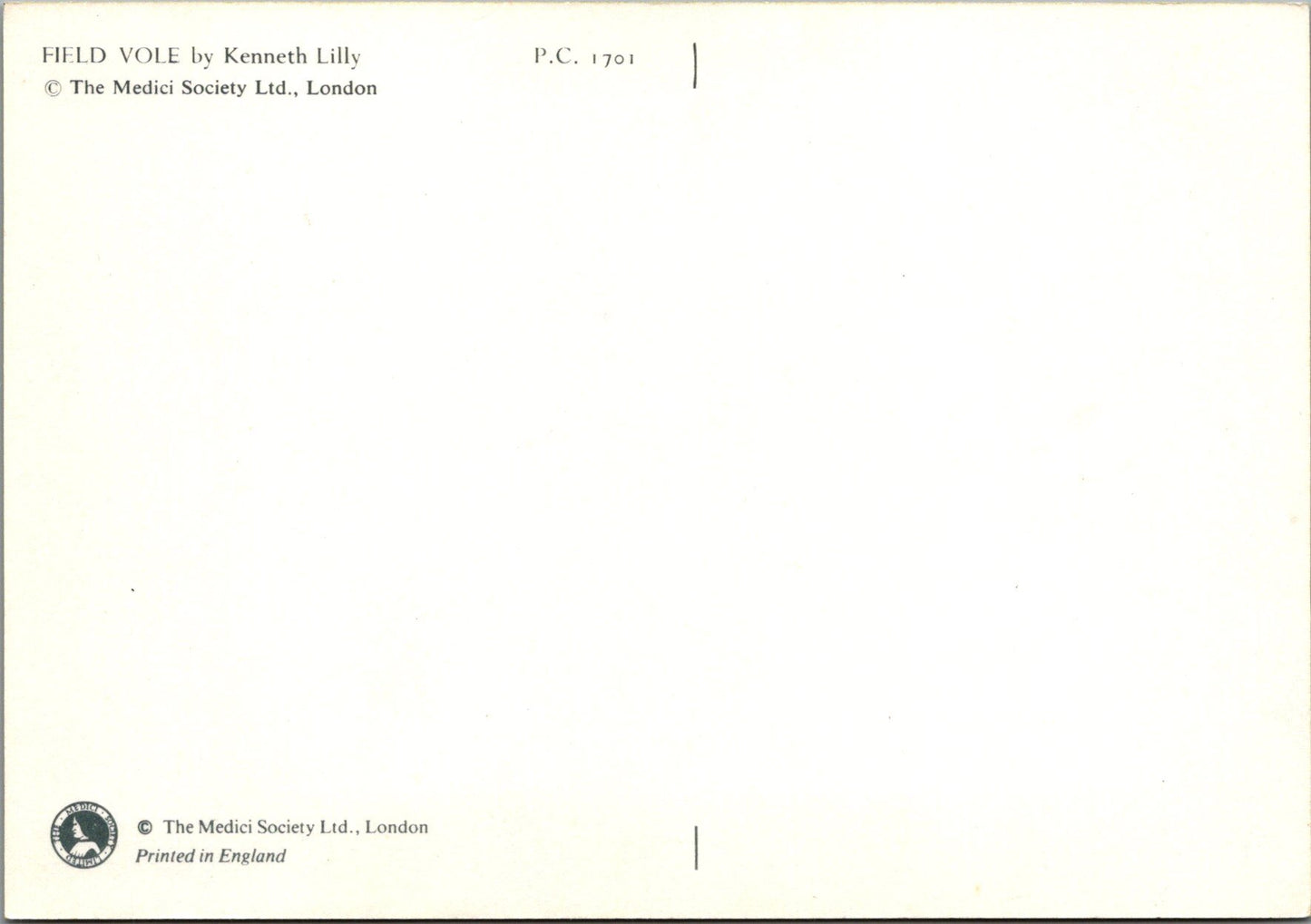 Animal Art Postcard - Field Vole, Kenneth Lilly SW10308