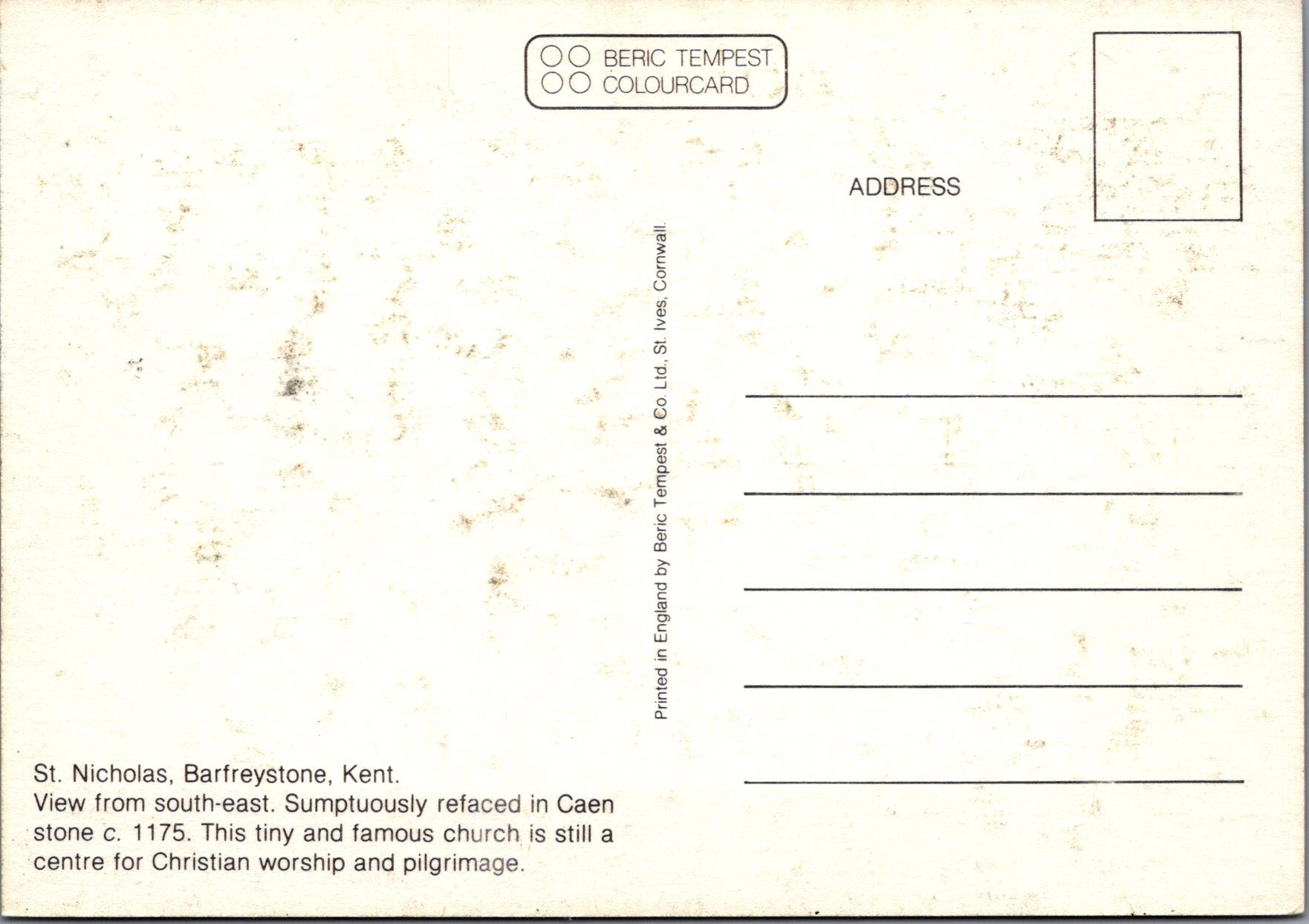 Kent Postcard - Barfreystone, St Nicholas Church SW10314