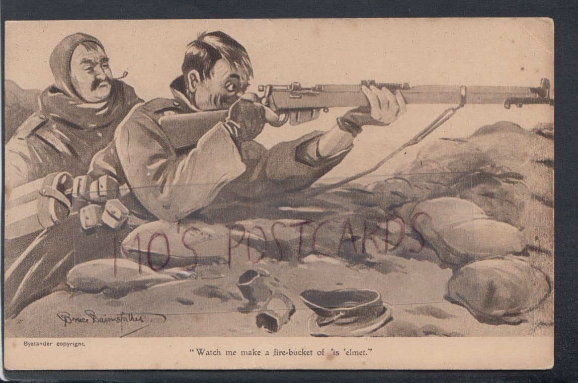 Military Postcard - Artist Bruce Bairnsfather - "Watch Me Make a Fire-Bucket" - Mo’s Postcards 