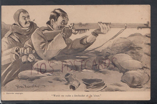 Military Postcard - Artist Bruce Bairnsfather - "Watch Me Make a Fire-Bucket" - Mo’s Postcards 