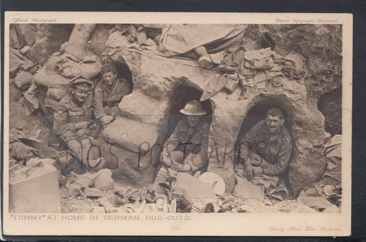 Military Postcard - "Tommy" at Home in German Dug-Outs - Mo’s Postcards 