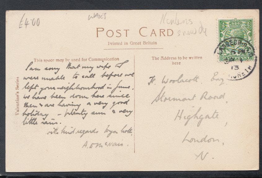Wales Postcard - Llanbear Hotel, 1913 - Mo’s Postcards 