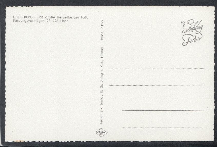 Germany Postcard - Heidelberg - Das Grosse Heidelberger Fass, Fassungsvermogen - Mo’s Postcards 