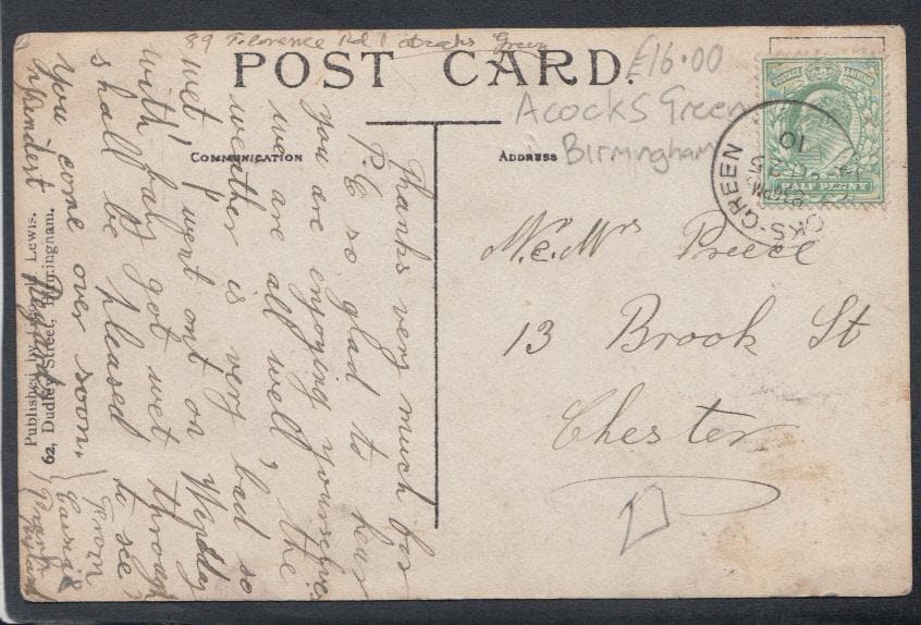 Warwickshire Postcard - Alexander Road, Acocks Green, Birmingham, 1910 - Mo’s Postcards 