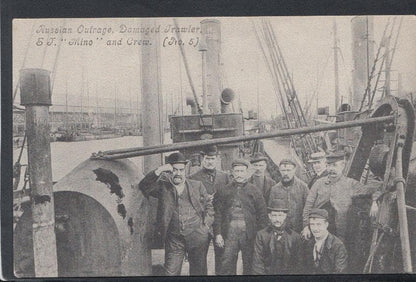 Shipping Postcard - Russian Outrage, Damaged Trawler, S.T."Mino" and Crew - Mo’s Postcards 