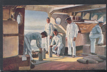 Military Postcard - Naval - "Hearts of Oak" - Sailors Taking in 12in Shells - Mo’s Postcards 
