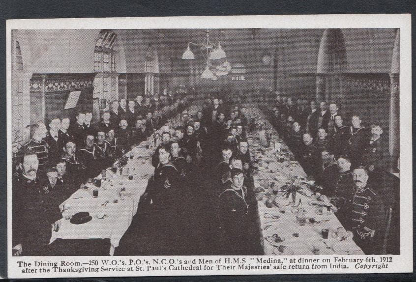 Military Postcard - Naval - The Dining Room - Sailors of H.M.S "Medina", 1912 - Mo’s Postcards 