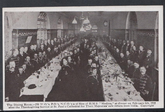 Military Postcard - Naval - The Dining Room - Sailors of H.M.S "Medina", 1912 - Mo’s Postcards 
