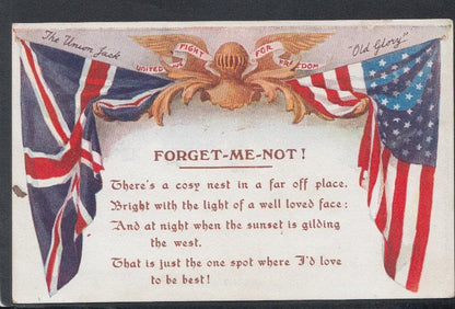 Military Postcard - Patriotic - Forget-Me-Not ! - The Union Jack and "Old Glory", 1919 - Mo’s Postcards 