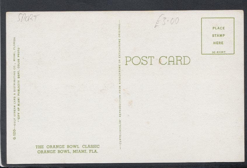 Sports Postcard - American Football - The Orange Bowl Classic, Miami, Florida - Mo’s Postcards 